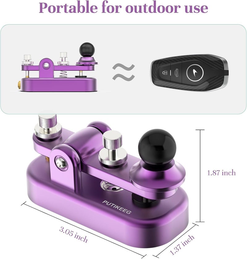 Putikeeg Mini Morse Radio Key CW HAM Send Telegram Double Paddle Morse Code Key with Aluminum Alloy Body Base (Purple) - Image 2
